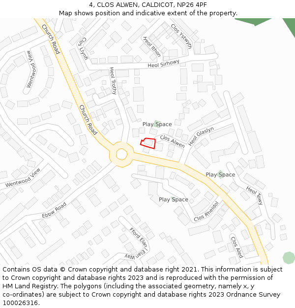 4, CLOS ALWEN, CALDICOT, NP26 4PF: Location map and indicative extent of plot