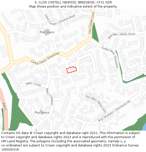 4, CLOS CASTELL NEWYDD, BRIDGEND, CF31 5DR: Location map and indicative extent of plot