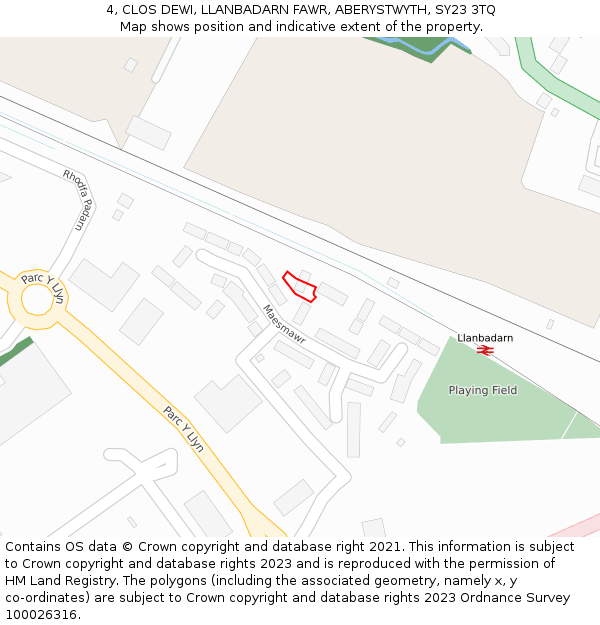 4, CLOS DEWI, LLANBADARN FAWR, ABERYSTWYTH, SY23 3TQ: Location map and indicative extent of plot