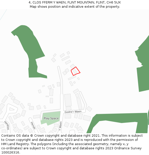 4, CLOS FFERM Y WAEN, FLINT MOUNTAIN, FLINT, CH6 5UX: Location map and indicative extent of plot