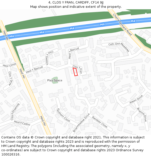 4, CLOS Y FRAN, CARDIFF, CF14 9JJ: Location map and indicative extent of plot