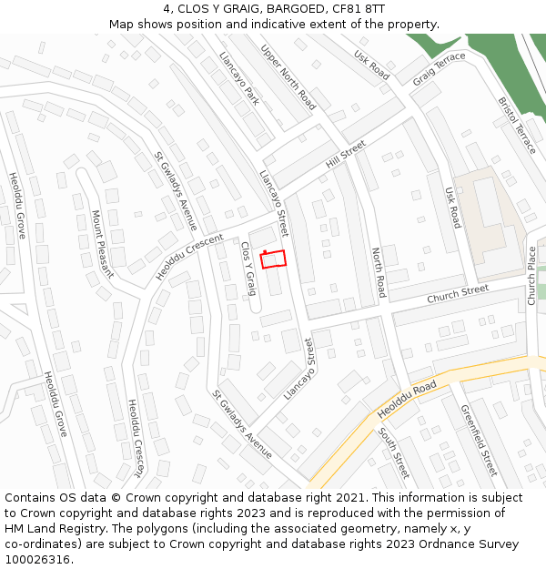 4, CLOS Y GRAIG, BARGOED, CF81 8TT: Location map and indicative extent of plot
