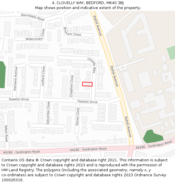 4, CLOVELLY WAY, BEDFORD, MK40 3BJ: Location map and indicative extent of plot