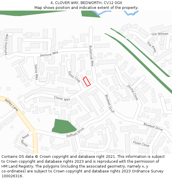 4, CLOVER WAY, BEDWORTH, CV12 0GX: Location map and indicative extent of plot