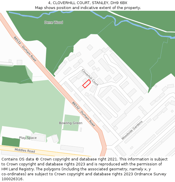 4, CLOVERHILL COURT, STANLEY, DH9 6BX: Location map and indicative extent of plot