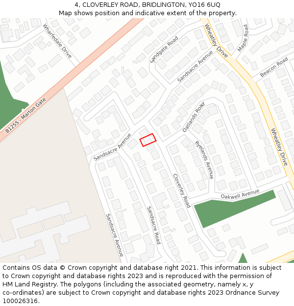 4, CLOVERLEY ROAD, BRIDLINGTON, YO16 6UQ: Location map and indicative extent of plot