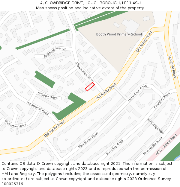 4, CLOWBRIDGE DRIVE, LOUGHBOROUGH, LE11 4SU: Location map and indicative extent of plot