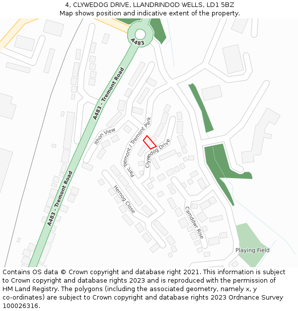 4, CLYWEDOG DRIVE, LLANDRINDOD WELLS, LD1 5BZ: Location map and indicative extent of plot