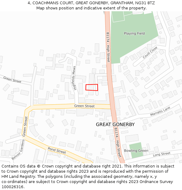 4, COACHMANS COURT, GREAT GONERBY, GRANTHAM, NG31 8TZ: Location map and indicative extent of plot