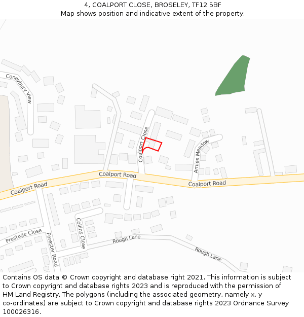 4, COALPORT CLOSE, BROSELEY, TF12 5BF: Location map and indicative extent of plot