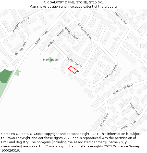 4, COALPORT DRIVE, STONE, ST15 0XU: Location map and indicative extent of plot