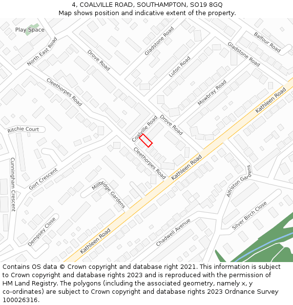 4, COALVILLE ROAD, SOUTHAMPTON, SO19 8GQ: Location map and indicative extent of plot