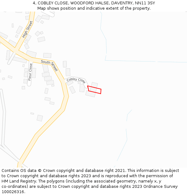 4, COBLEY CLOSE, WOODFORD HALSE, DAVENTRY, NN11 3SY: Location map and indicative extent of plot