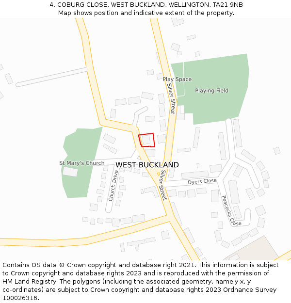 4, COBURG CLOSE, WEST BUCKLAND, WELLINGTON, TA21 9NB: Location map and indicative extent of plot