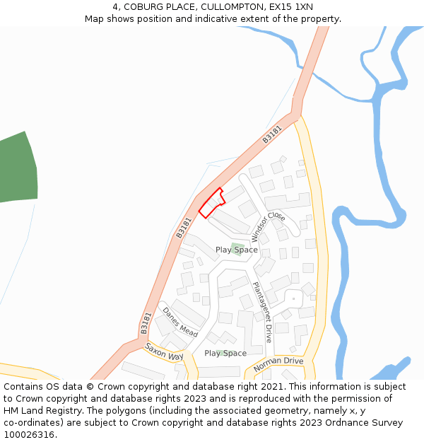 4, COBURG PLACE, CULLOMPTON, EX15 1XN: Location map and indicative extent of plot