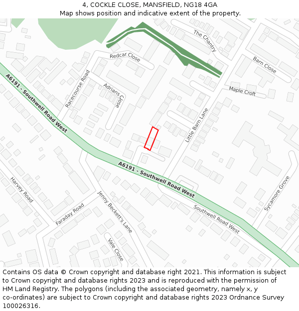4, COCKLE CLOSE, MANSFIELD, NG18 4GA: Location map and indicative extent of plot
