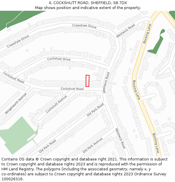 4, COCKSHUTT ROAD, SHEFFIELD, S8 7DX: Location map and indicative extent of plot