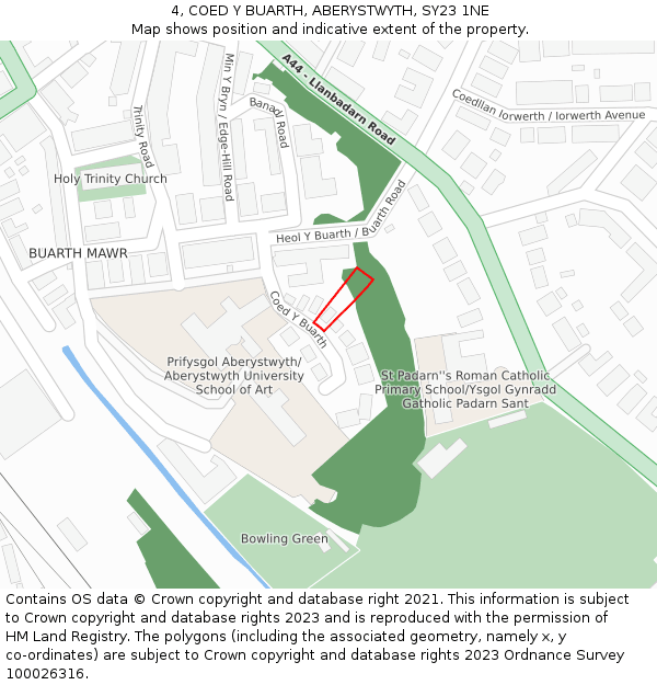 4, COED Y BUARTH, ABERYSTWYTH, SY23 1NE: Location map and indicative extent of plot