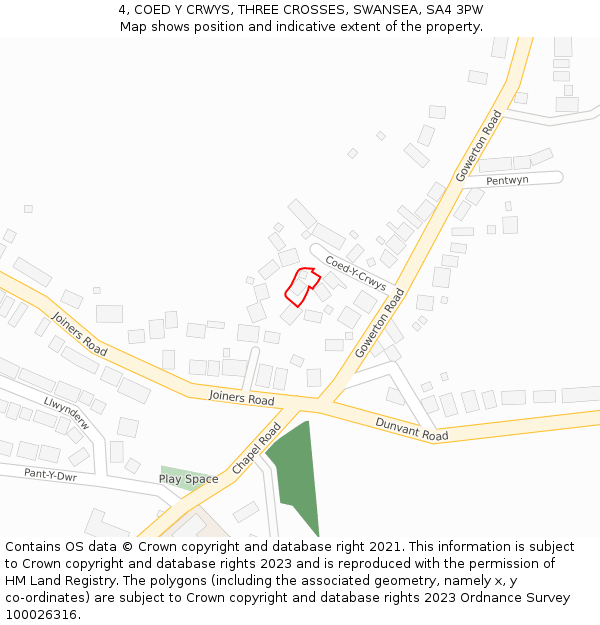 4, COED Y CRWYS, THREE CROSSES, SWANSEA, SA4 3PW: Location map and indicative extent of plot