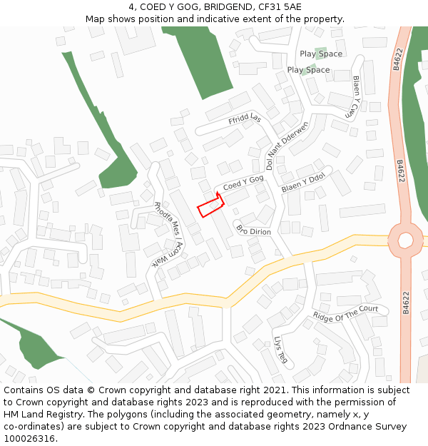 4, COED Y GOG, BRIDGEND, CF31 5AE: Location map and indicative extent of plot