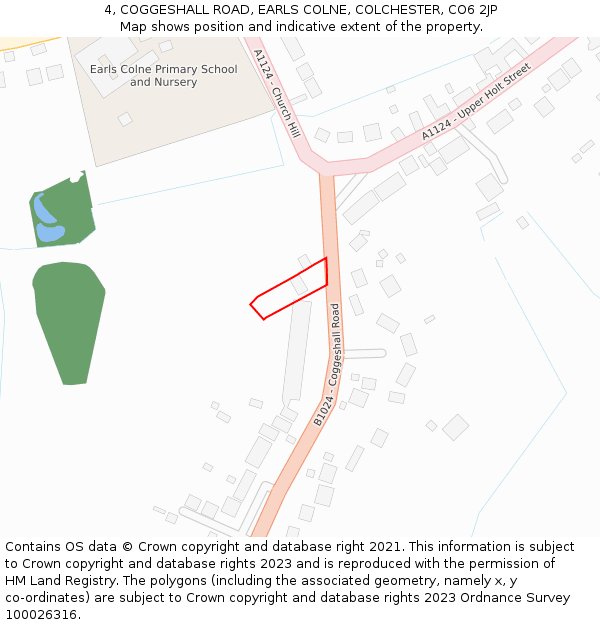 4, COGGESHALL ROAD, EARLS COLNE, COLCHESTER, CO6 2JP: Location map and indicative extent of plot