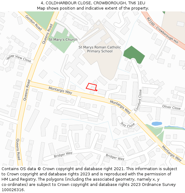 4, COLDHARBOUR CLOSE, CROWBOROUGH, TN6 1EU: Location map and indicative extent of plot