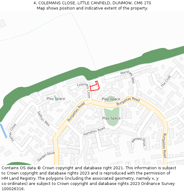 4, COLEMANS CLOSE, LITTLE CANFIELD, DUNMOW, CM6 1TS: Location map and indicative extent of plot