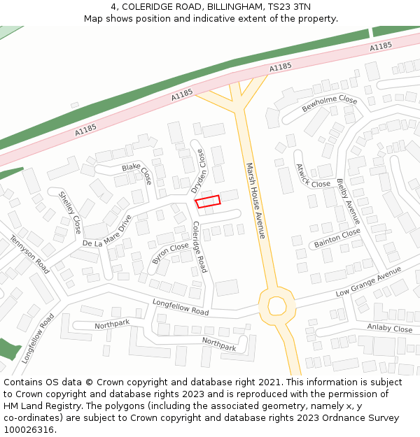 4, COLERIDGE ROAD, BILLINGHAM, TS23 3TN: Location map and indicative extent of plot