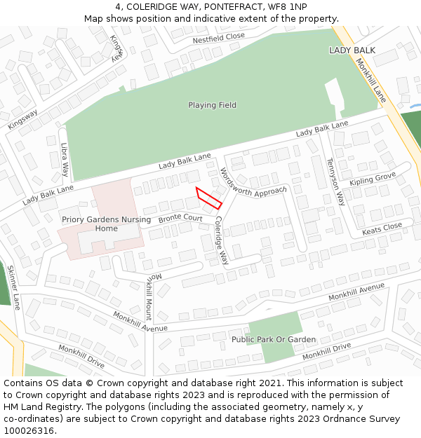 4, COLERIDGE WAY, PONTEFRACT, WF8 1NP: Location map and indicative extent of plot