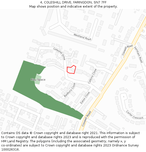 4, COLESHILL DRIVE, FARINGDON, SN7 7FF: Location map and indicative extent of plot