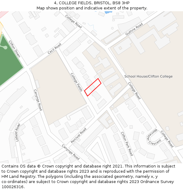 4, COLLEGE FIELDS, BRISTOL, BS8 3HP: Location map and indicative extent of plot