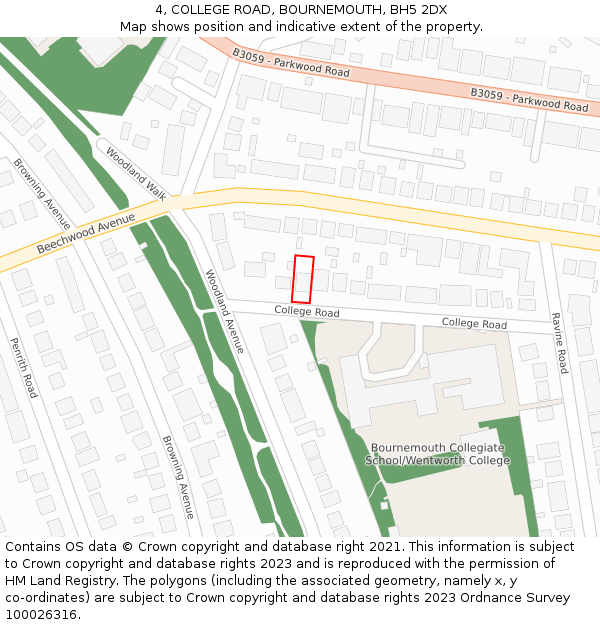 4, COLLEGE ROAD, BOURNEMOUTH, BH5 2DX: Location map and indicative extent of plot