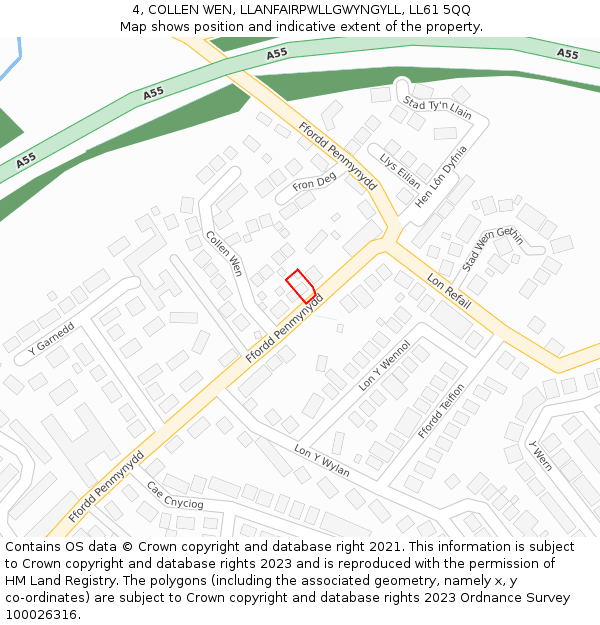4, COLLEN WEN, LLANFAIRPWLLGWYNGYLL, LL61 5QQ: Location map and indicative extent of plot
