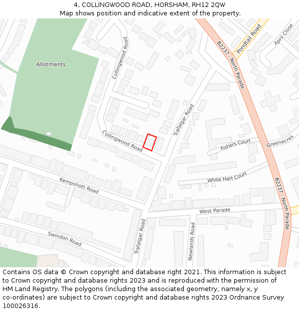 4, COLLINGWOOD ROAD, HORSHAM, RH12 2QW: Location map and indicative extent of plot