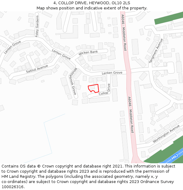 4, COLLOP DRIVE, HEYWOOD, OL10 2LS: Location map and indicative extent of plot
