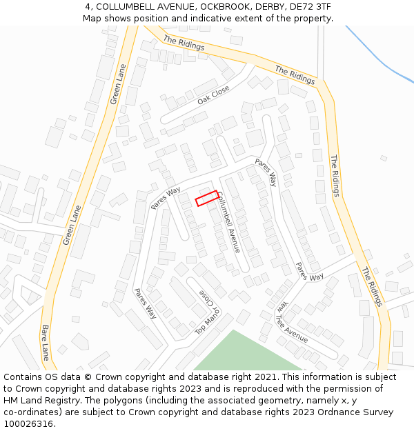 4, COLLUMBELL AVENUE, OCKBROOK, DERBY, DE72 3TF: Location map and indicative extent of plot