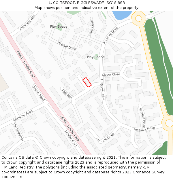 4, COLTSFOOT, BIGGLESWADE, SG18 8SR: Location map and indicative extent of plot