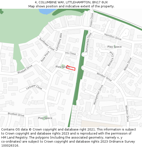 4, COLUMBINE WAY, LITTLEHAMPTON, BN17 6UX: Location map and indicative extent of plot