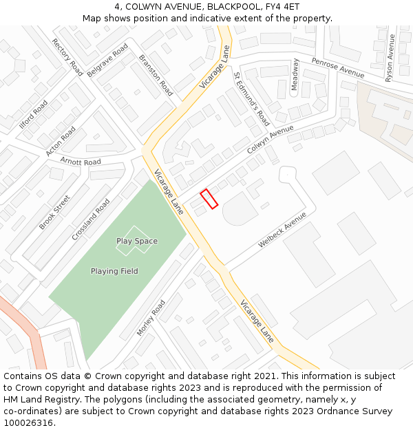 4, COLWYN AVENUE, BLACKPOOL, FY4 4ET: Location map and indicative extent of plot