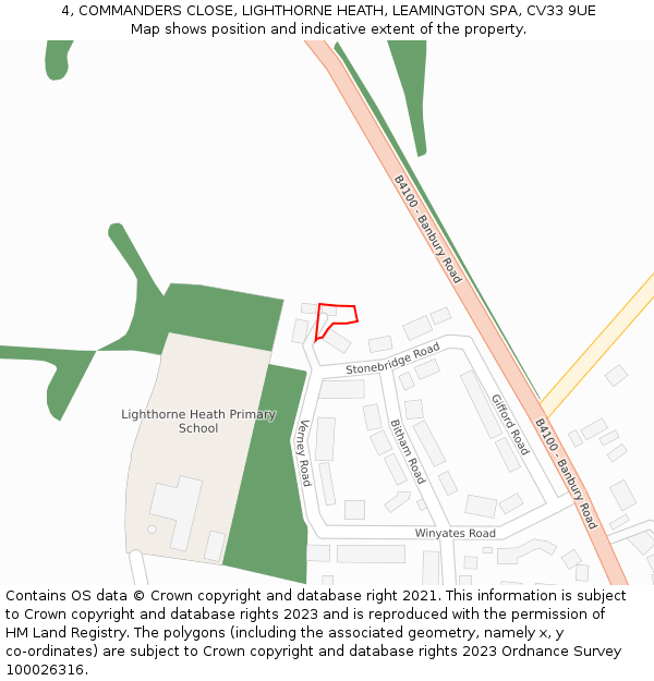 4, COMMANDERS CLOSE, LIGHTHORNE HEATH, LEAMINGTON SPA, CV33 9UE: Location map and indicative extent of plot