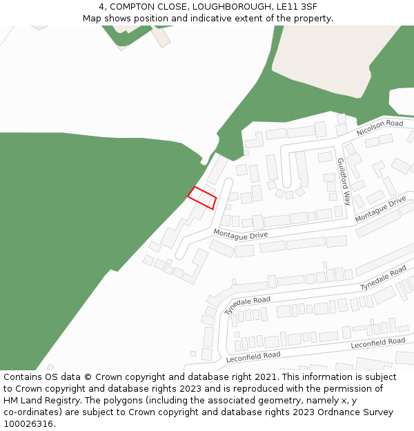 4, COMPTON CLOSE, LOUGHBOROUGH, LE11 3SF: Location map and indicative extent of plot