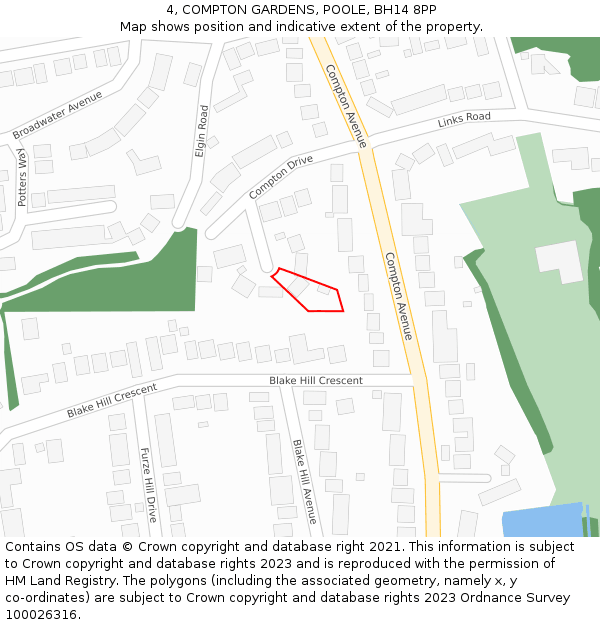 4, COMPTON GARDENS, POOLE, BH14 8PP: Location map and indicative extent of plot