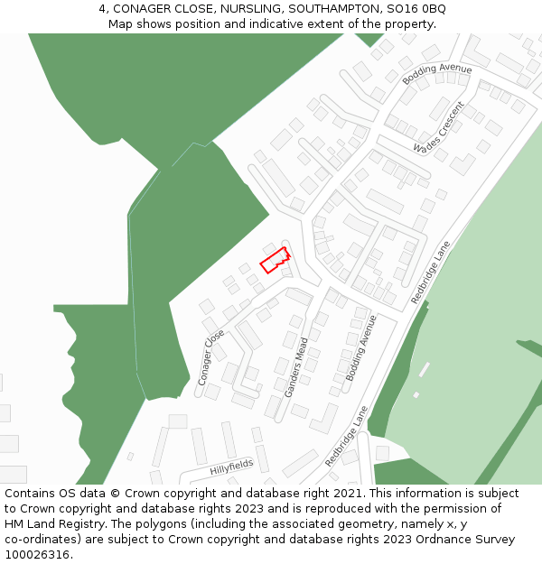 4, CONAGER CLOSE, NURSLING, SOUTHAMPTON, SO16 0BQ: Location map and indicative extent of plot