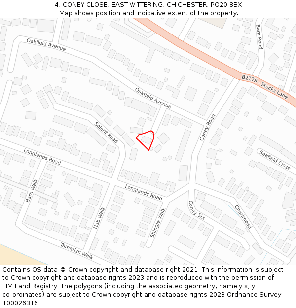 4, CONEY CLOSE, EAST WITTERING, CHICHESTER, PO20 8BX: Location map and indicative extent of plot