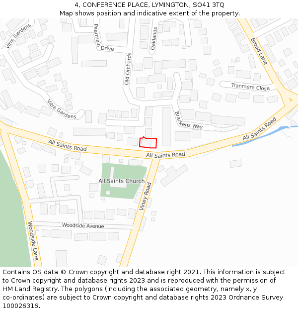 4, CONFERENCE PLACE, LYMINGTON, SO41 3TQ: Location map and indicative extent of plot