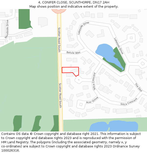 4, CONIFER CLOSE, SCUNTHORPE, DN17 2AH: Location map and indicative extent of plot