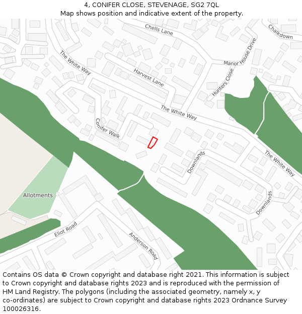 4, CONIFER CLOSE, STEVENAGE, SG2 7QL: Location map and indicative extent of plot