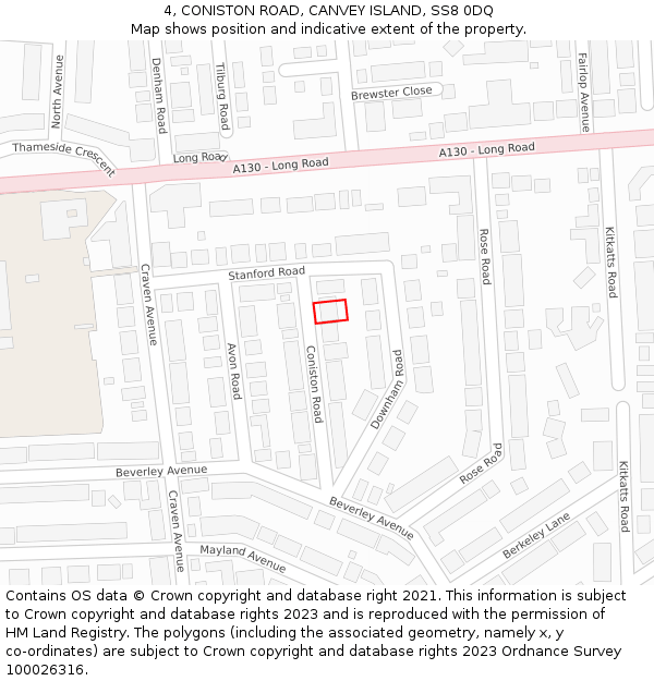 4, CONISTON ROAD, CANVEY ISLAND, SS8 0DQ: Location map and indicative extent of plot