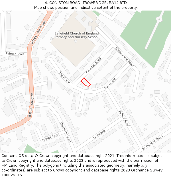 4, CONISTON ROAD, TROWBRIDGE, BA14 8TD: Location map and indicative extent of plot