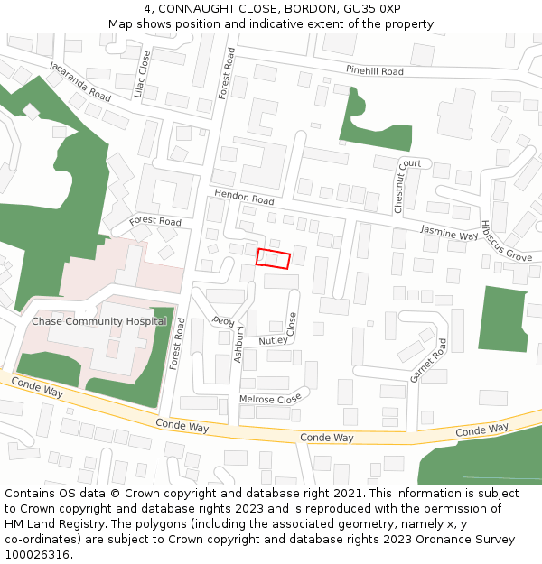 4, CONNAUGHT CLOSE, BORDON, GU35 0XP: Location map and indicative extent of plot